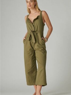 Lucky Brand Olive Utility button front Tie-Waist Jumpsuit